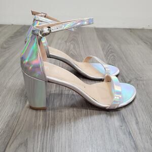 Stuart Weitzman Shoes Womens 9.5 Fairy Silver Rainbow Holographic Heel Sandal
